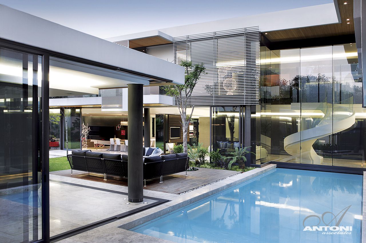Outdoor living area in South African modern mansion