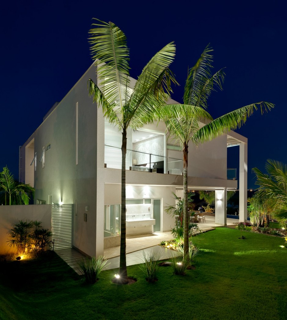 Amazing white home at night