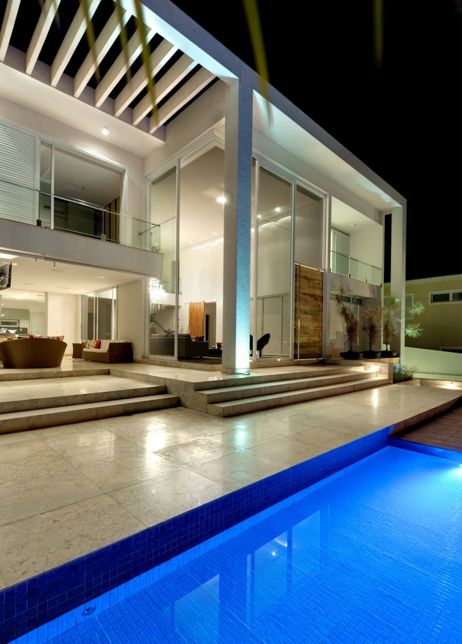 Front facade of an amazing home at night