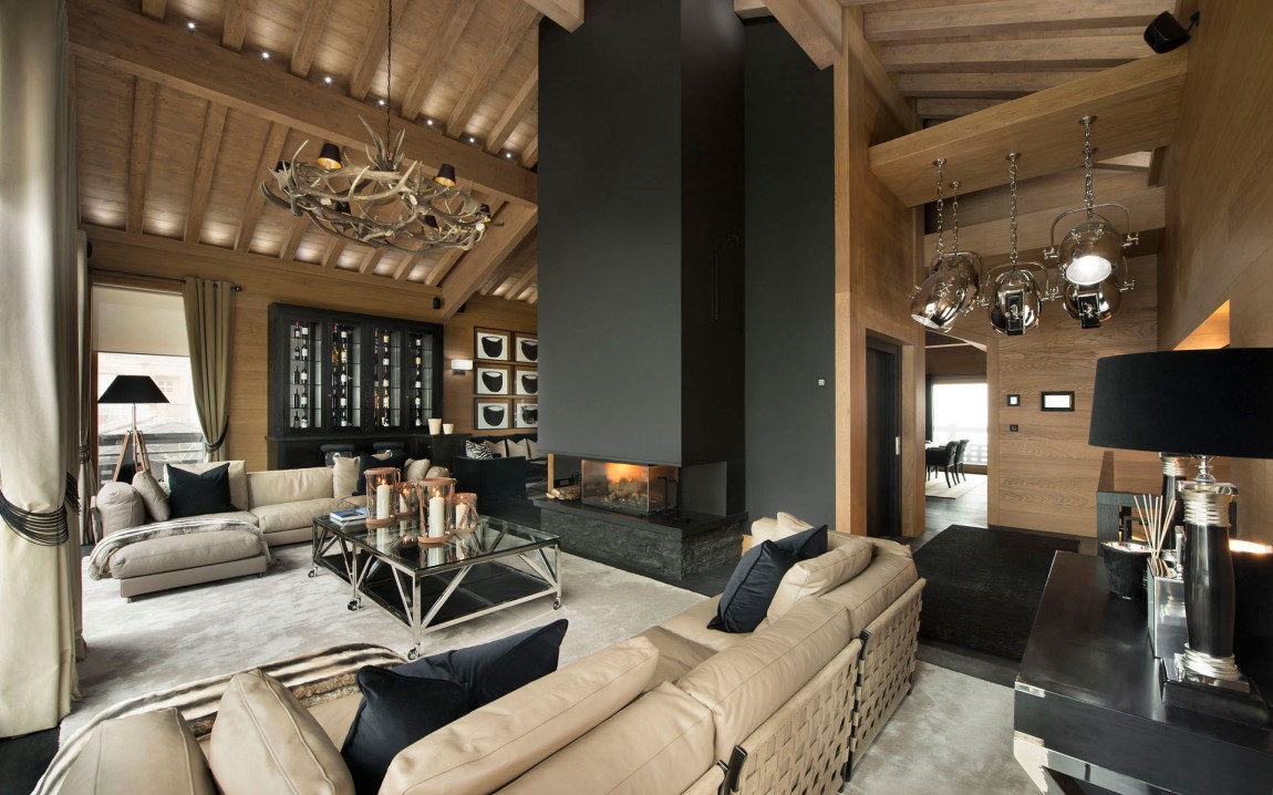 Amazing modern living room as part of inspiring modern chalet interior