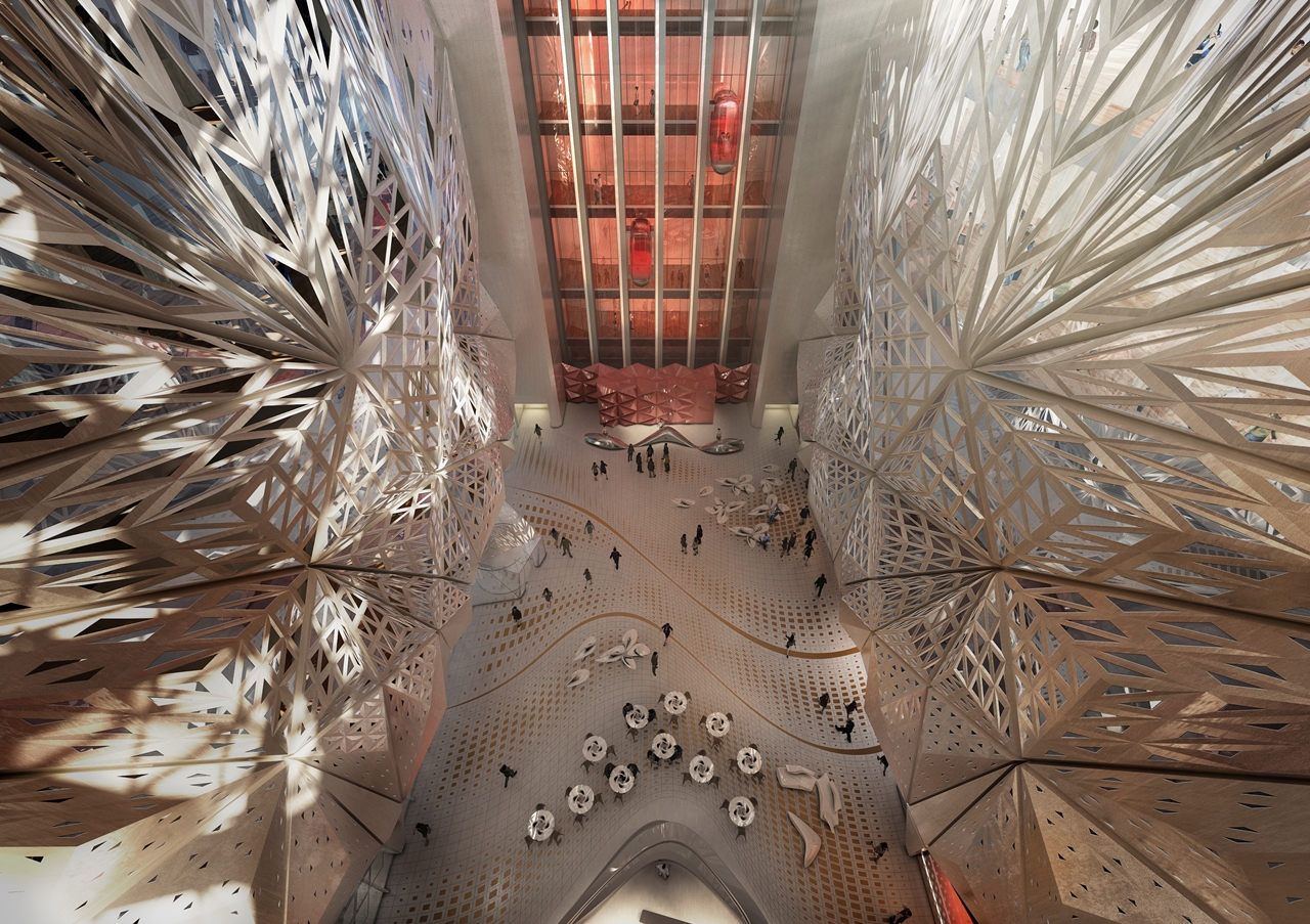 Futuristic lobby design by Zaha Hadid Architects