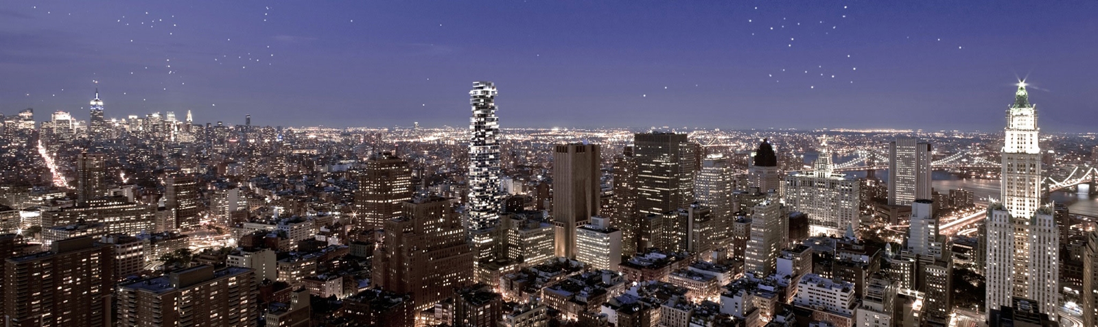 56 Leonard Street and Manhattan skyline at night