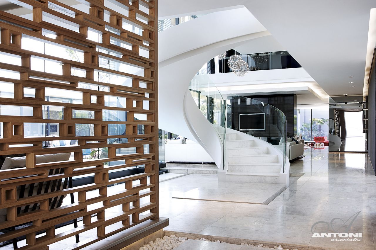 Impressive spiral staircase in modern mansion
