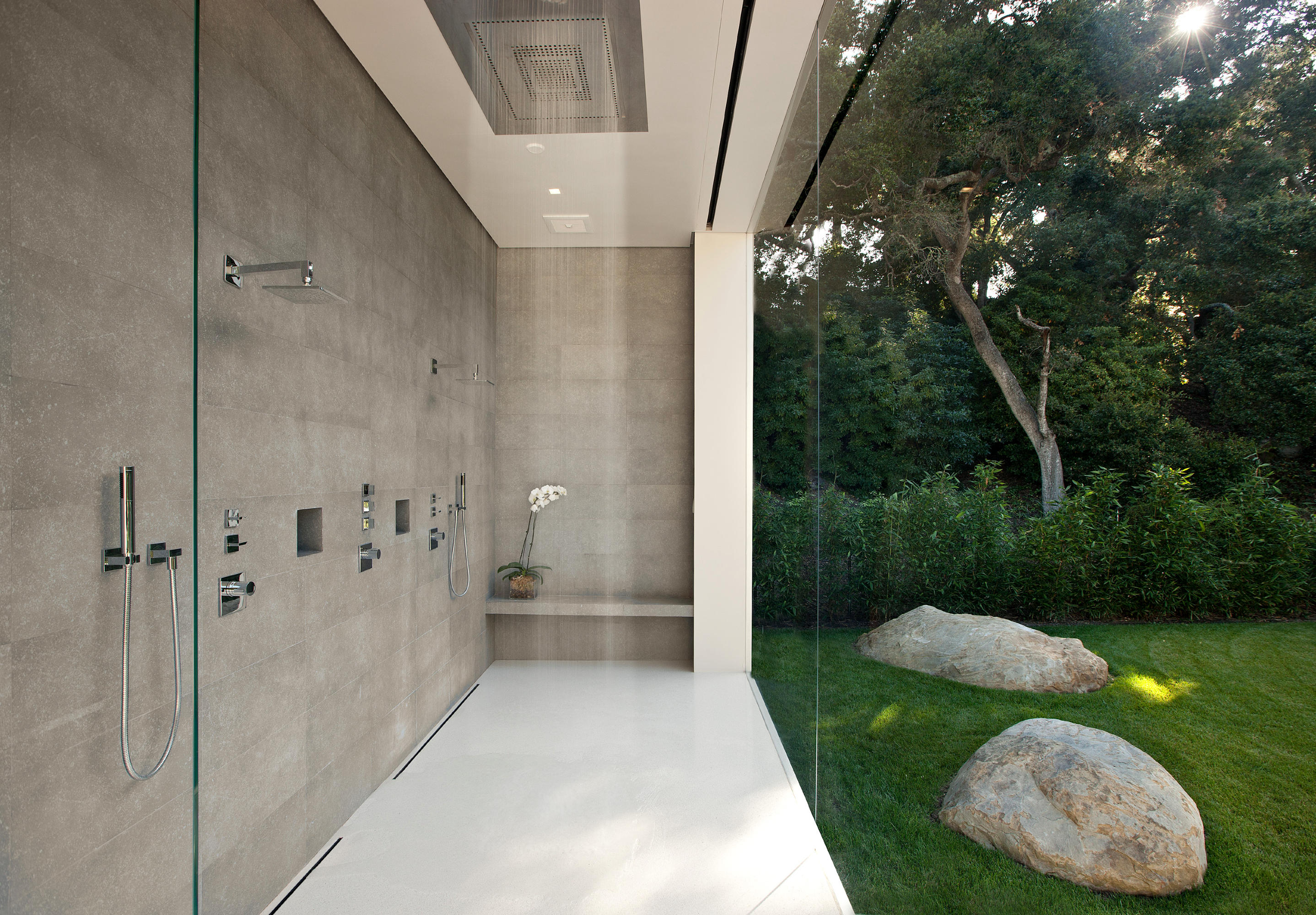 Shower and glass wall in the most minimalist house