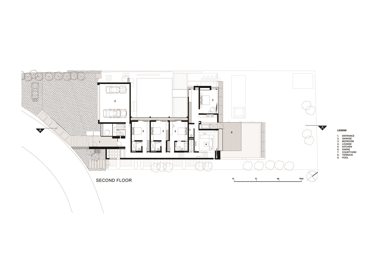 Second floor plan of contemporary home by SAOTA