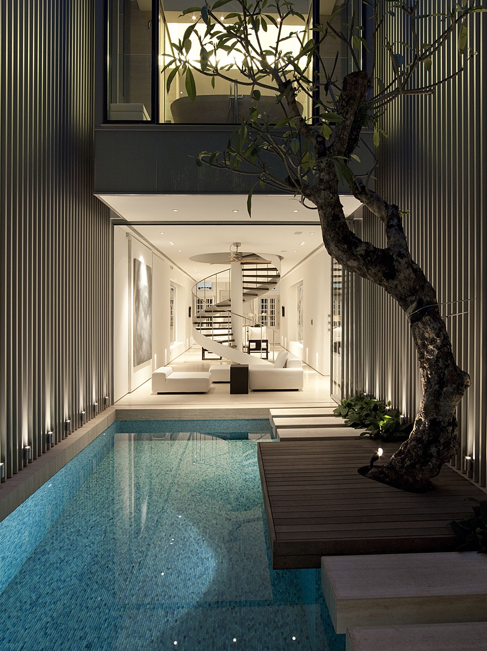 Creative swimming pool area at night