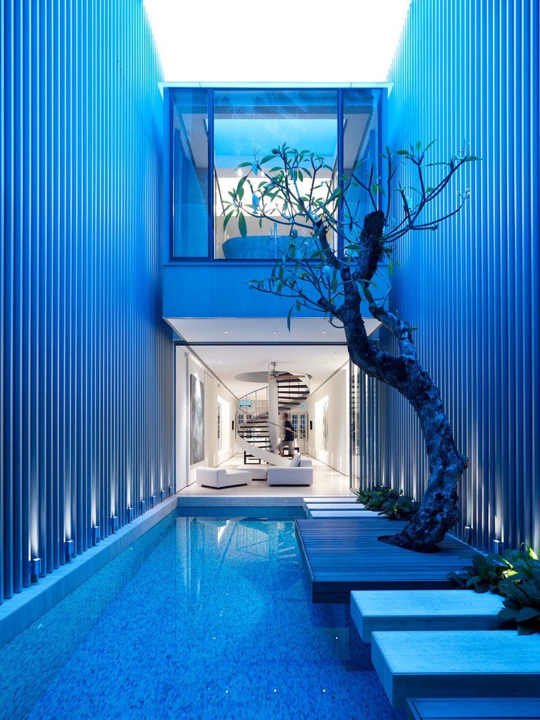 Swimming pool of 55 Blair Road House at night