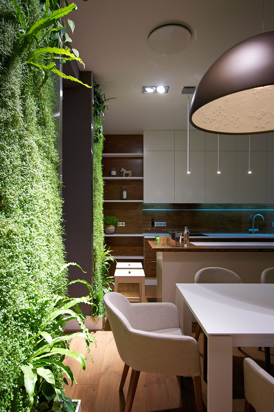 lighting and green walls