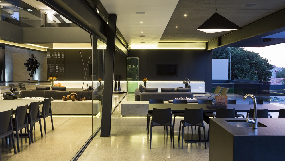 Glass walls inside of Kloof Road House