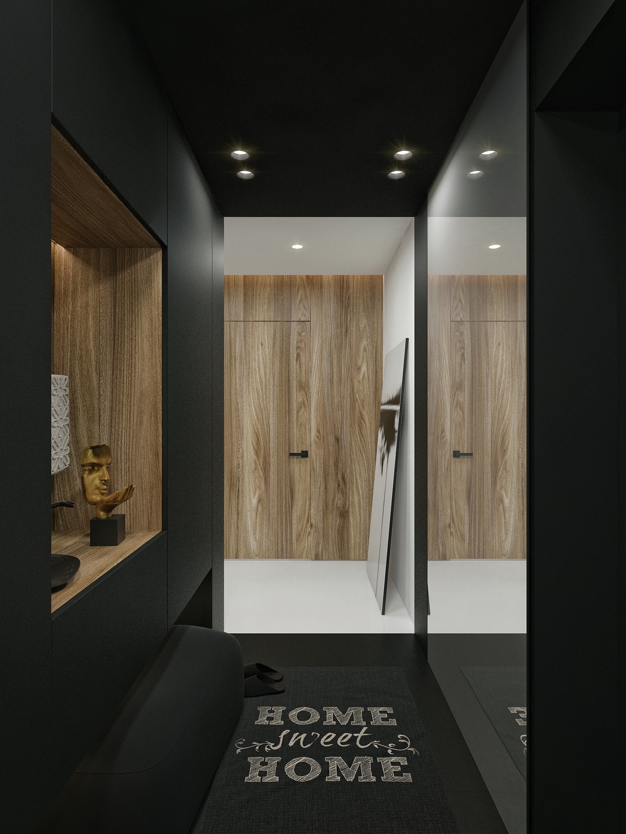 Black entrance hallway in modern apartment by ID White