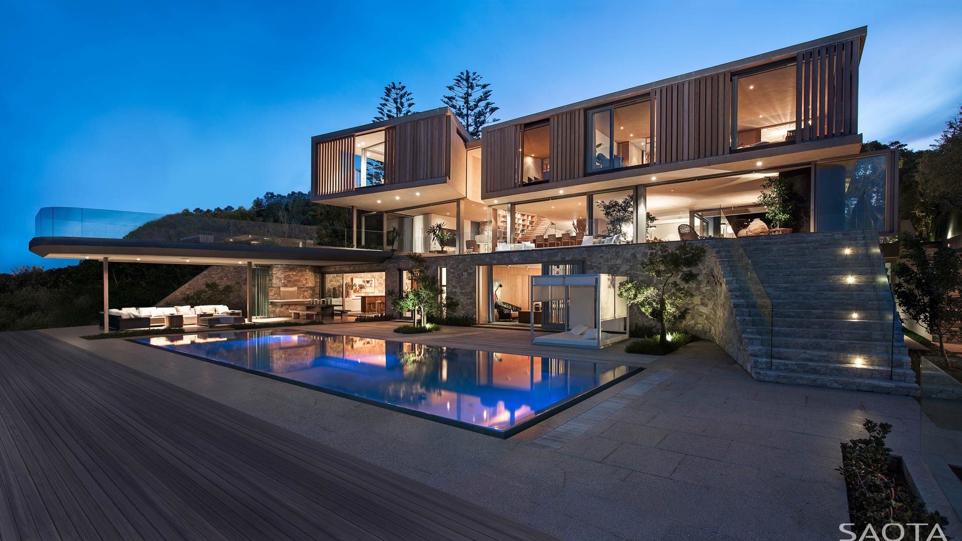 Wooden facade on a modern house