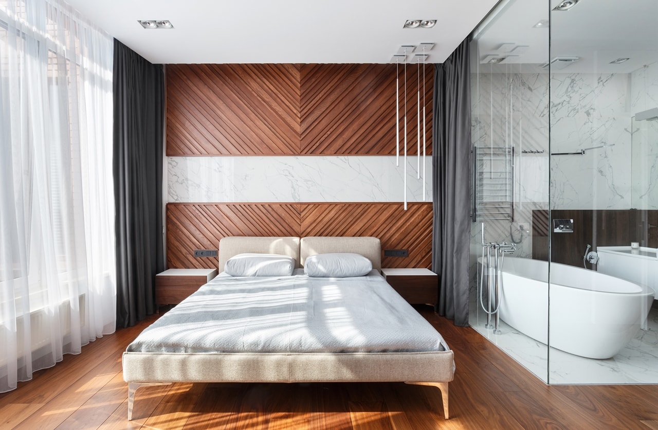 Bathroom glass wall in modern apartment