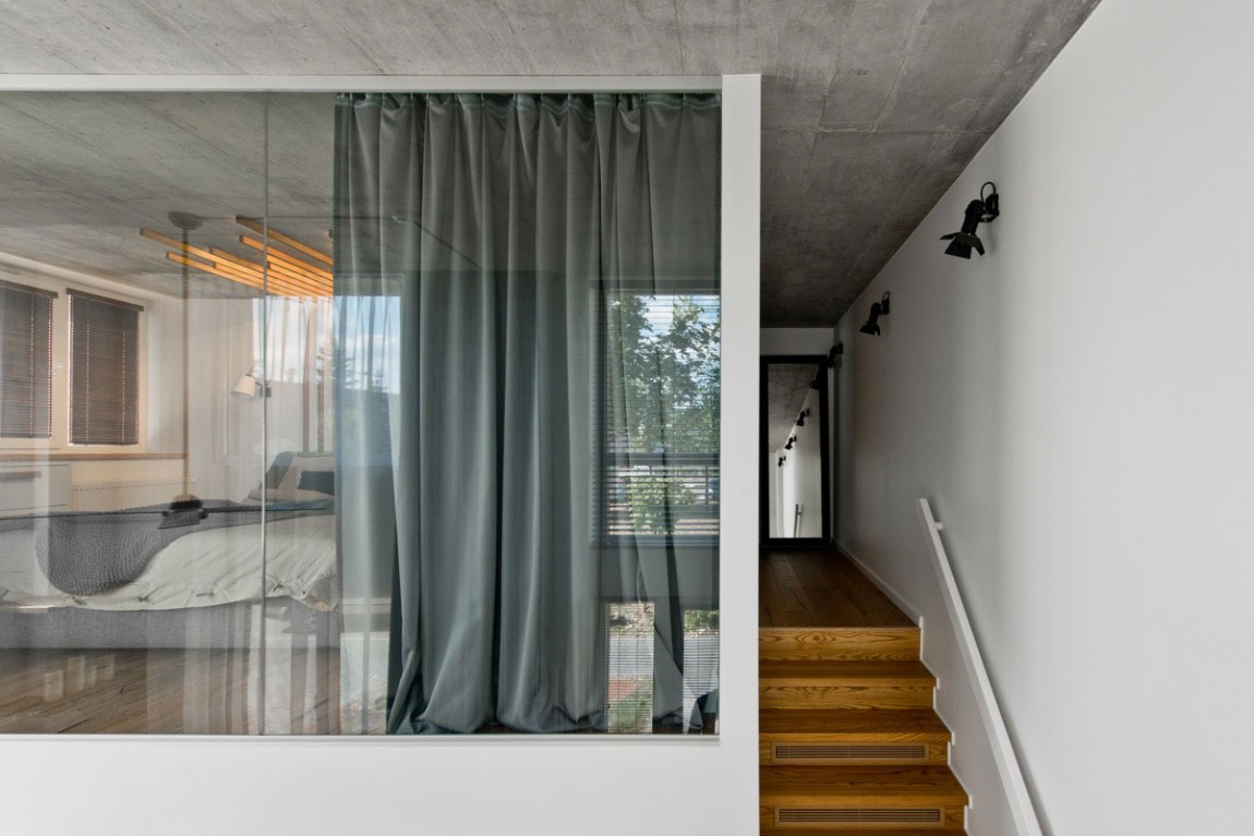 Interior glass wall with curtains