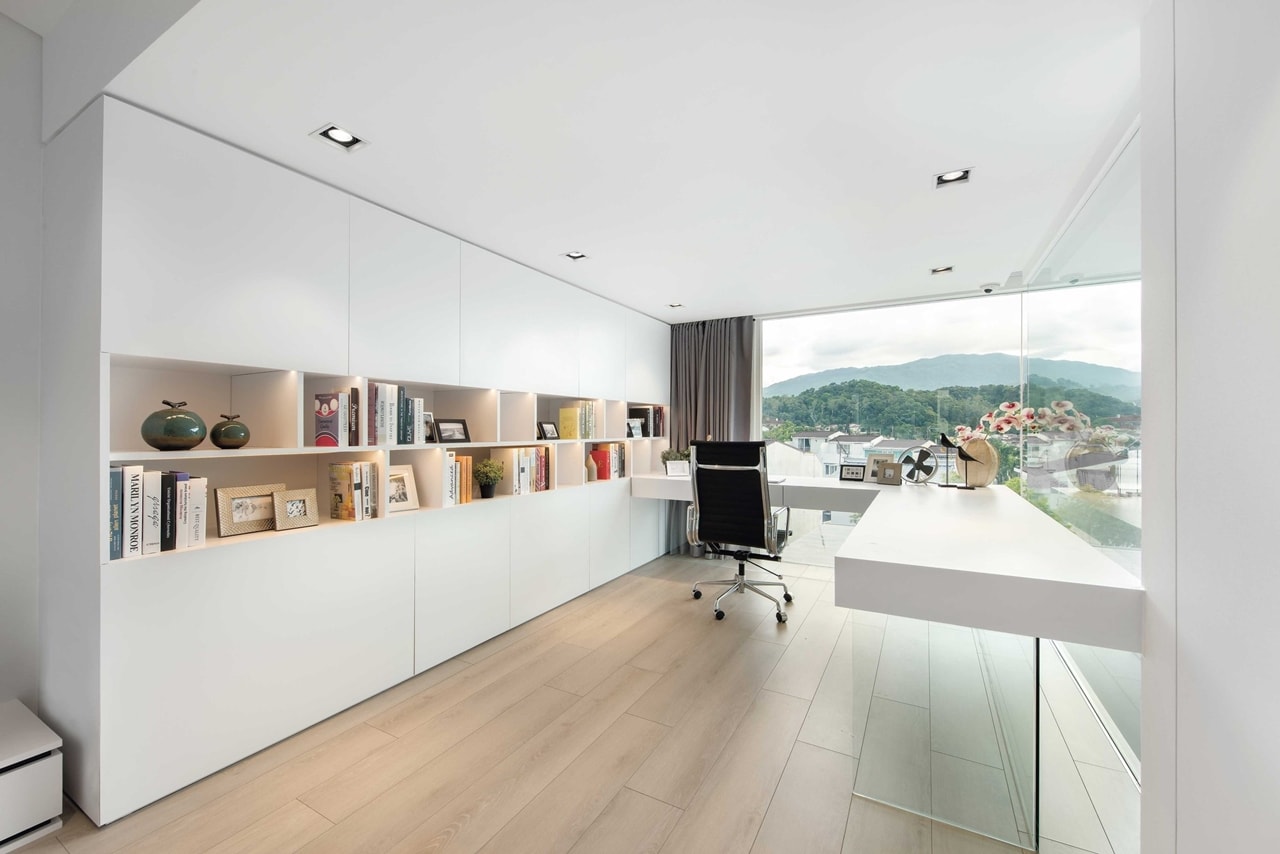 Minimalist home office in modern minimalist house by Millimeter Interior Design