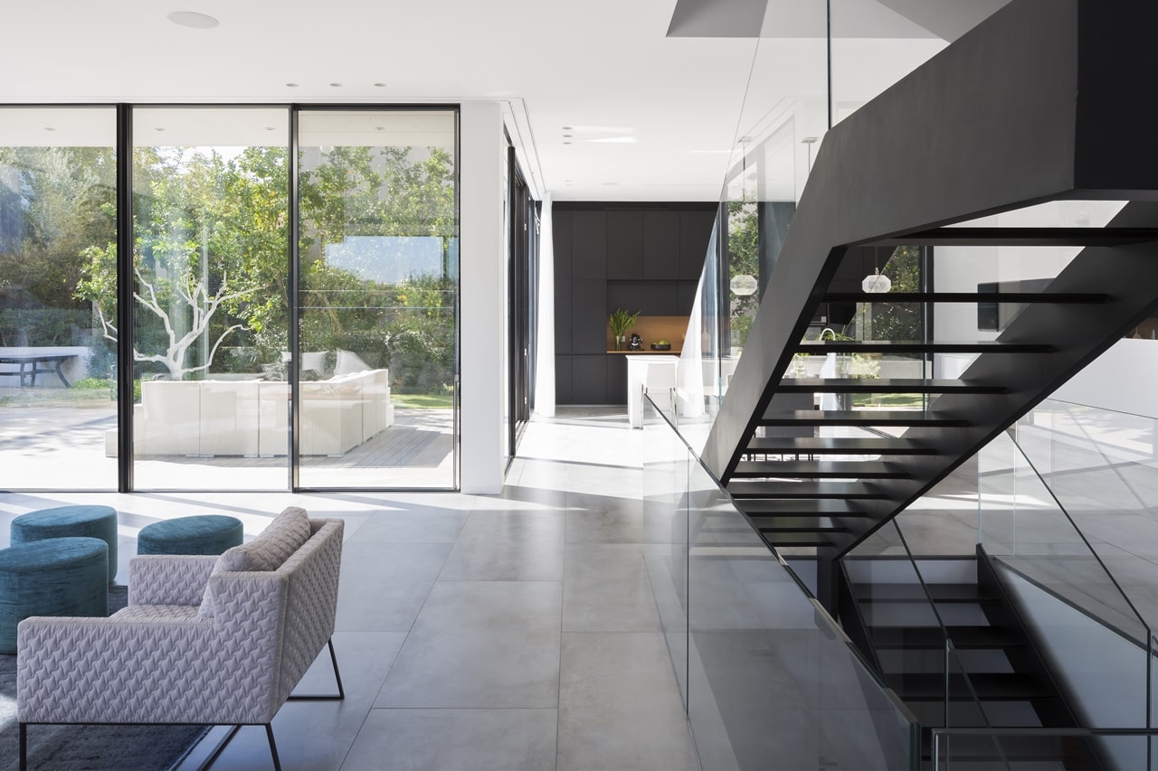 Floating stairs and part of modern living room