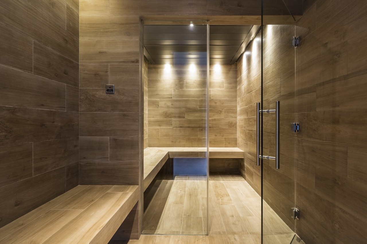 Sauna in modern mansion designed by Wallflower Architecture and Design