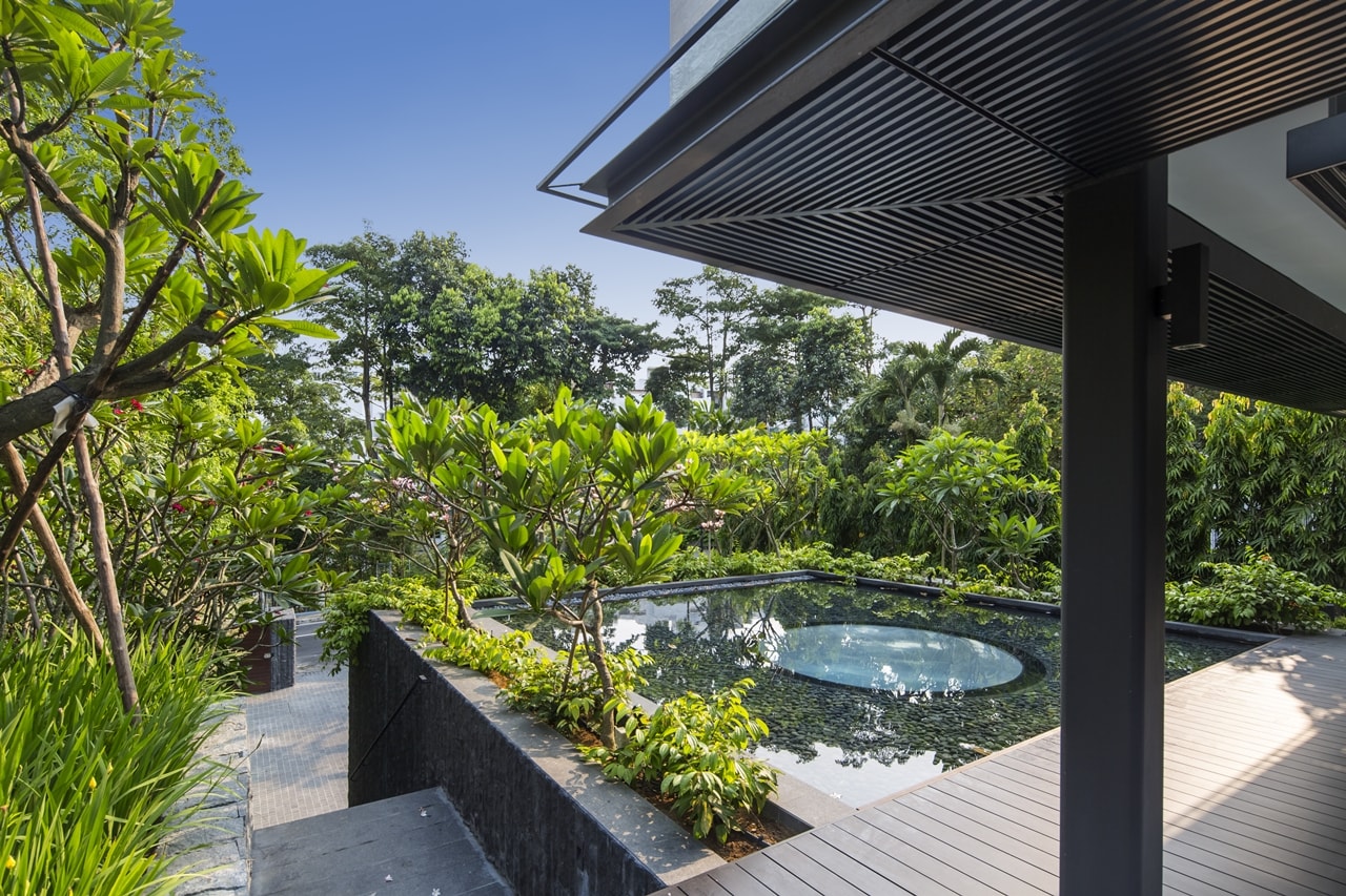 Tropical garden design in modern mansion designed by Wallflower Architecture and Design