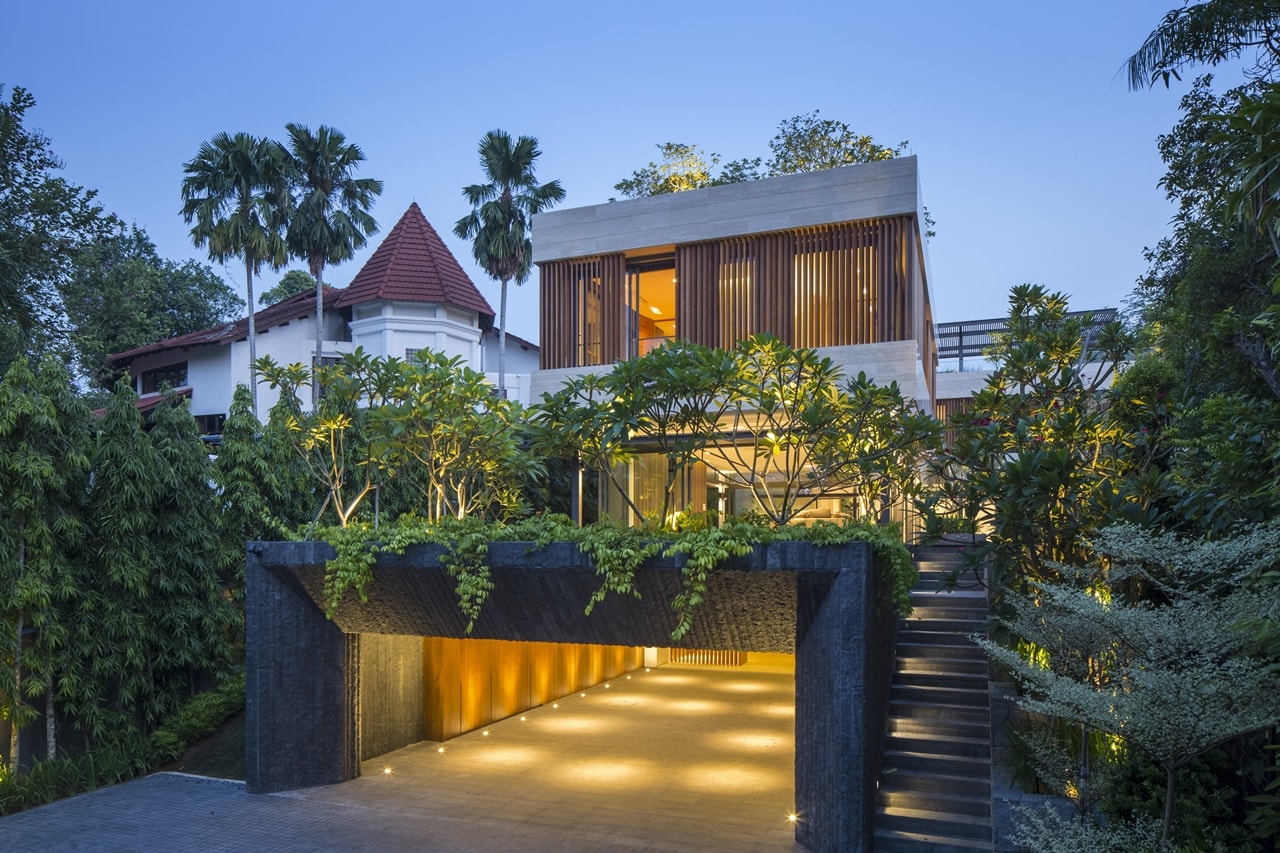Vegetation around modern mansion designed by Wallflower Architecture and Design