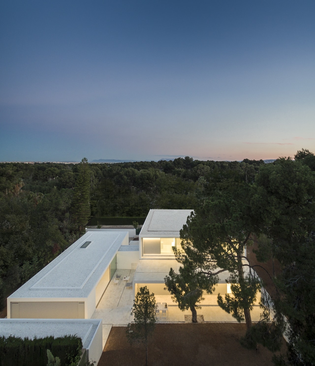 Minimalist house designed by Fran Silvestre Architects as seen from the air