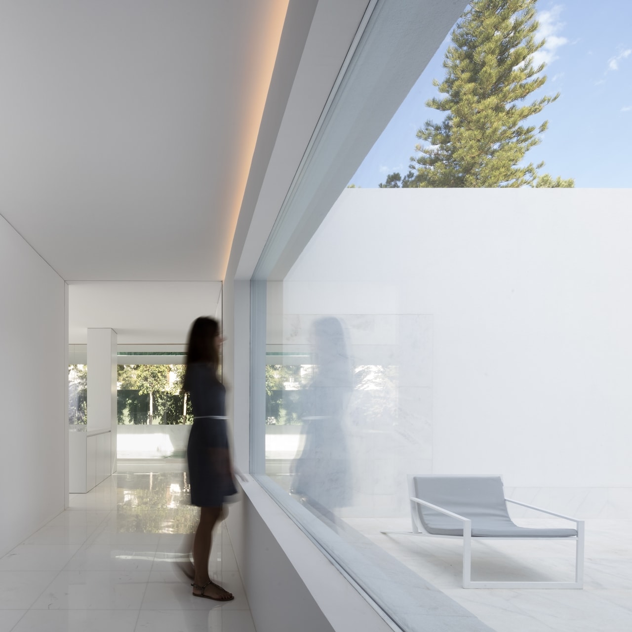 Clean minimalist glass facade in minimalist house designed by Fran Silvestre Architects