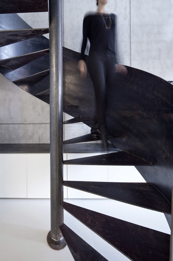 Metal spiral staircase designed by Gerstner Architects