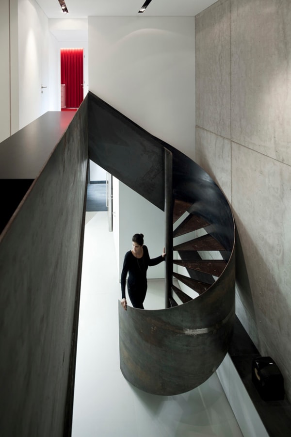 Industrial spiral staircase designed by Gerstner Architects